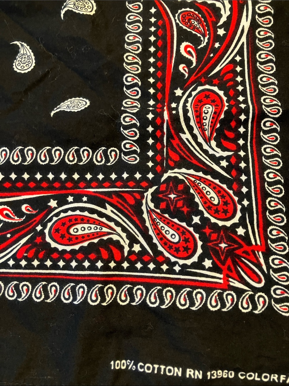 Vintage Black and Red Paisley Cotton Bandana - Picture 3 of 6